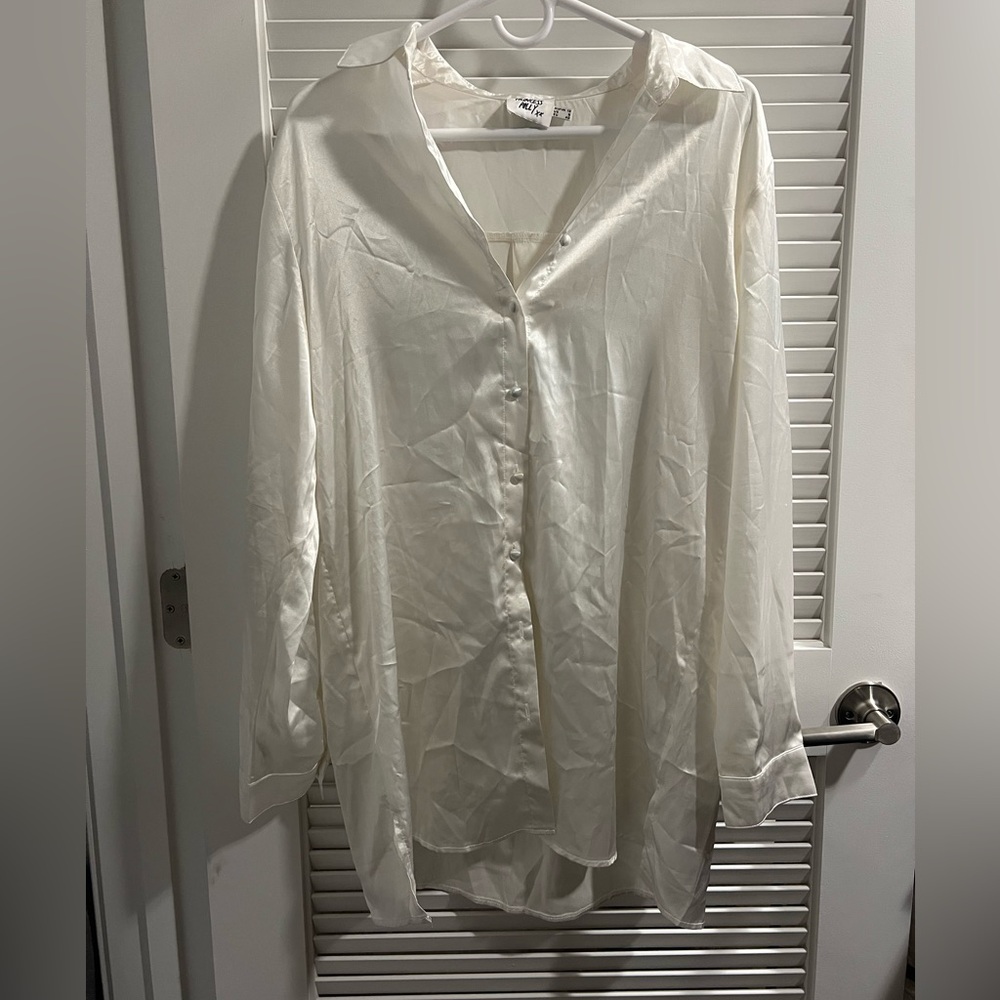 Princess Polly White Button-Up Satin Blouse